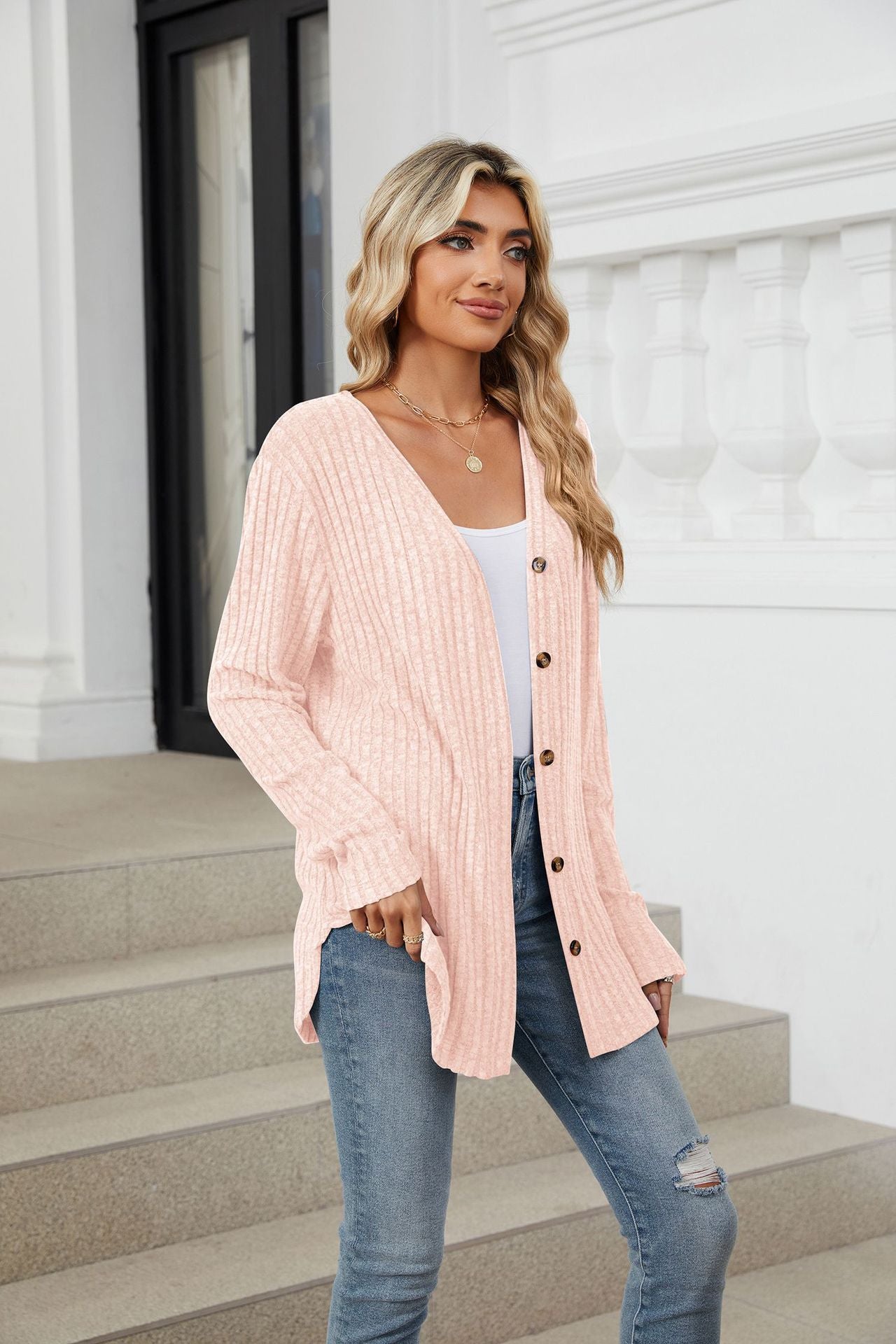 Soft Ribbed Button-Down Knit Cardigan for Fall & Winter