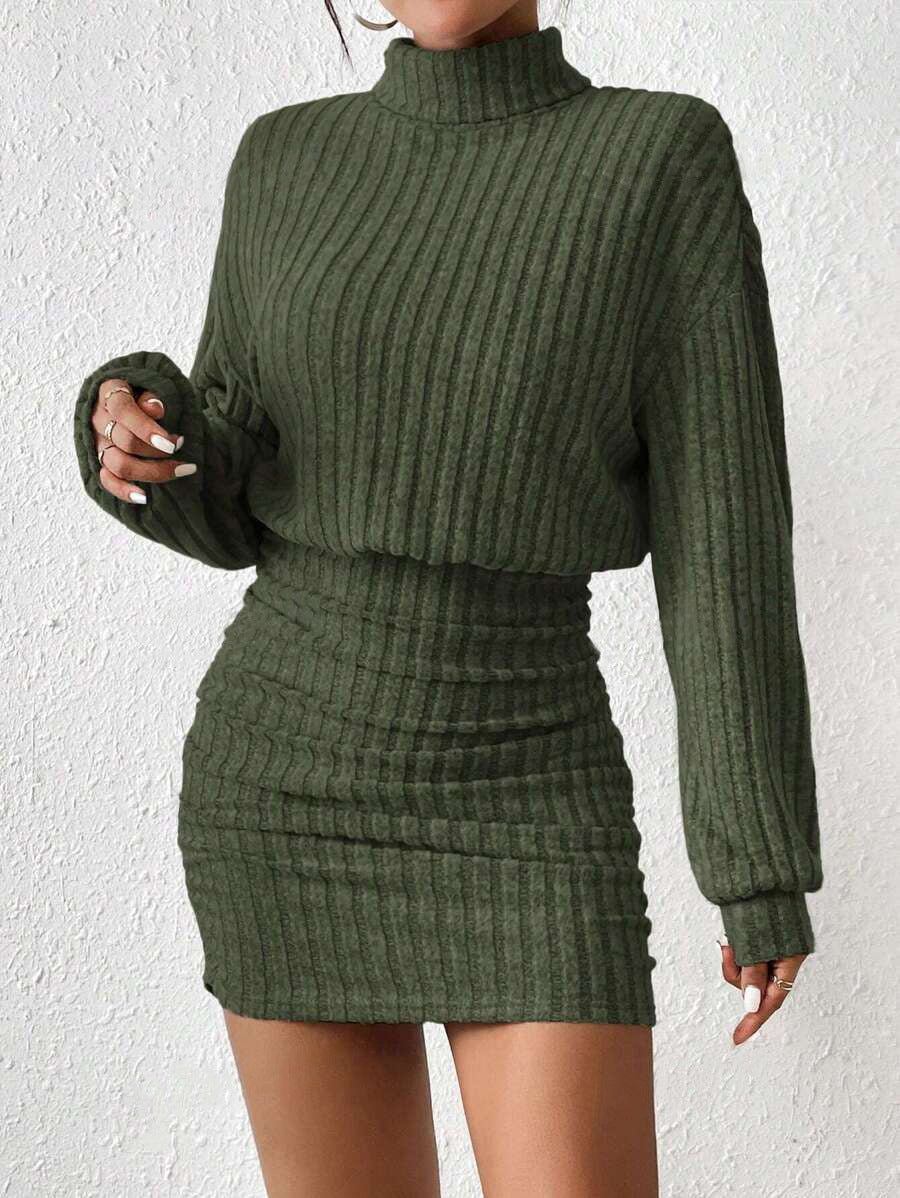 Long Sleeve Ribbed Mock Neck Bodycon Mini Dress