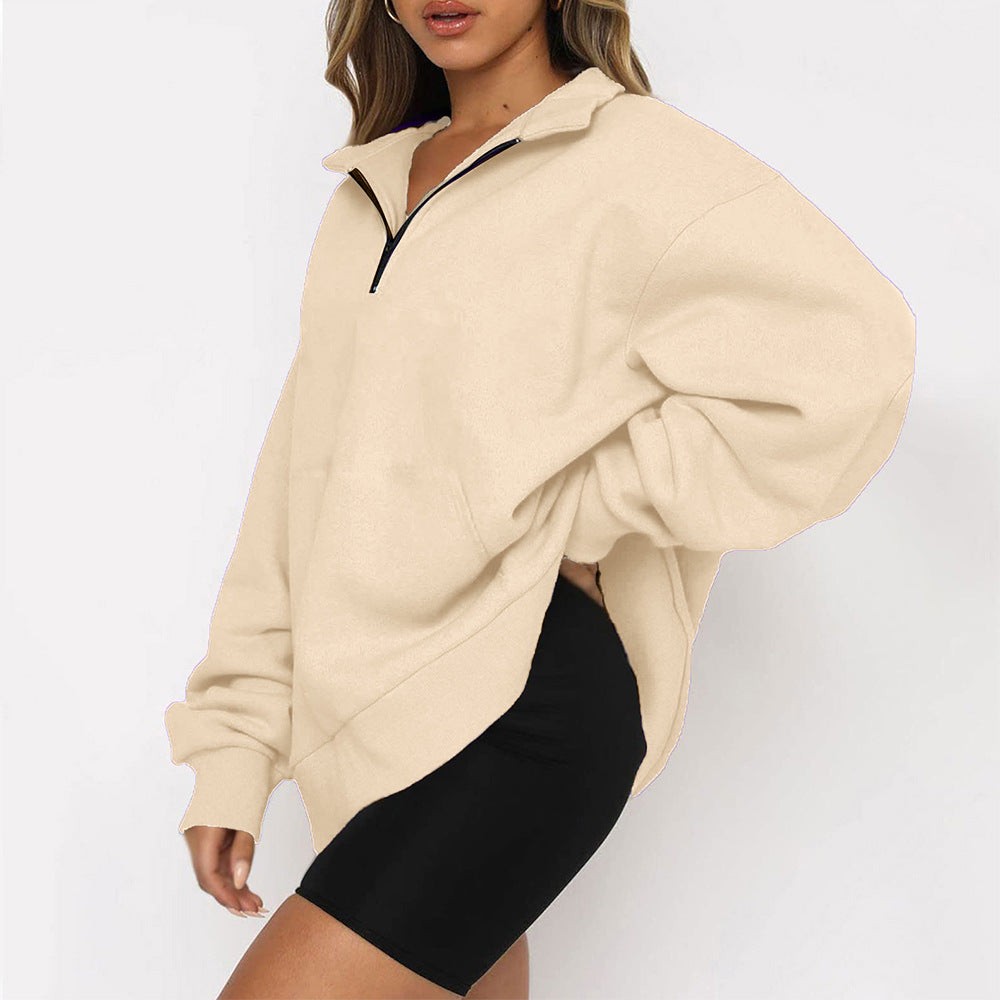 Oversized Half Zip Fleece Pullover Sweatshirt with Pocket