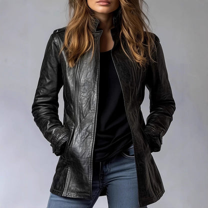 Women's Distressed Faux Leather Jacket Gothic Stand Collar