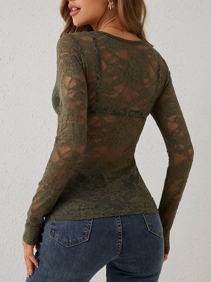 Elegant Scallop Trim Lace Blouse for Women