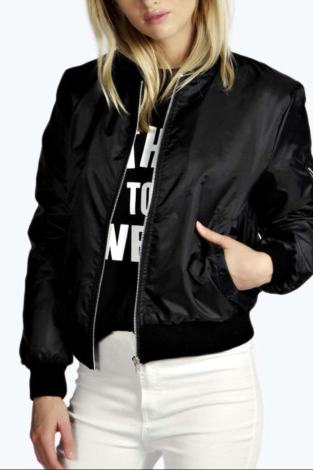 Womens Bomber Jacket Zip Up Lightweight Casual Outerwear