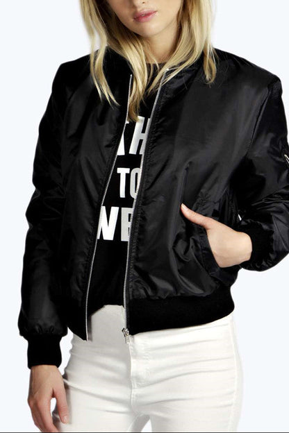 Womens Bomber Jacket Zip Up Lightweight Casual Outerwear