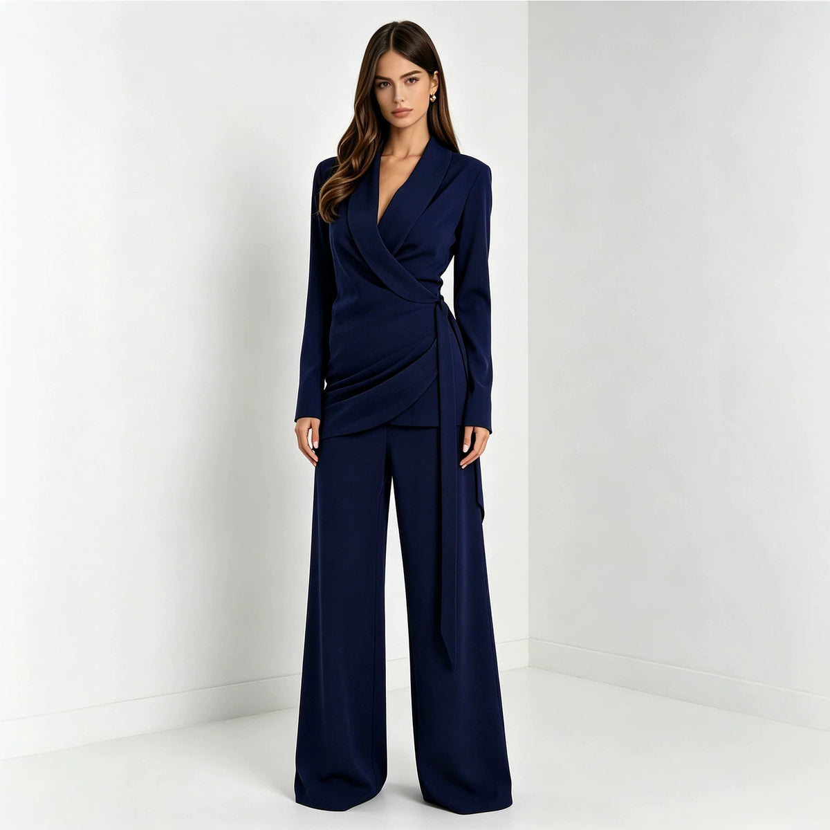 Women's Wrap V Neck Blazer Wide Leg Two Piece Set