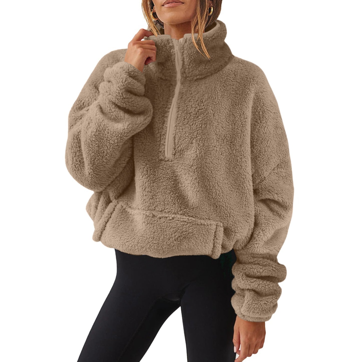 Women's Sherpa Half Zip Fleece Pullover Sweatshirt