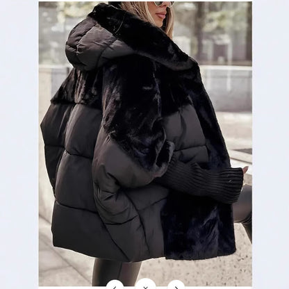 Women's Hooded Faux Fur Patchwork Puffer Jacket