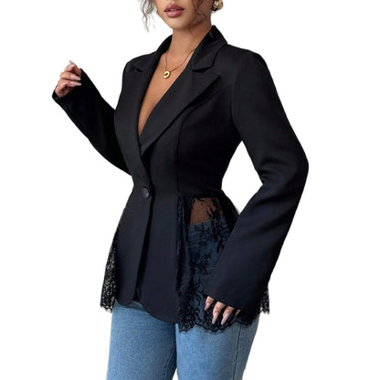 Colorblock Lace Waist Fitted A-Line Blazer for Women