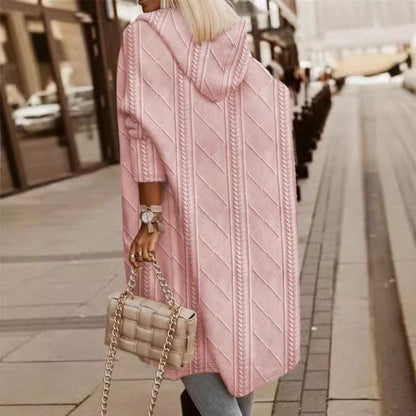 Women's Hooded Cable Knit Long Cardigan Coat with Pockets