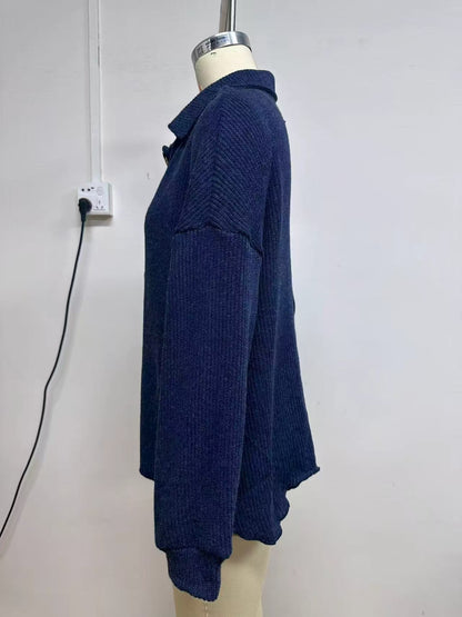 Womens Oversized Collared Cardigan Chunky Knit Button Front