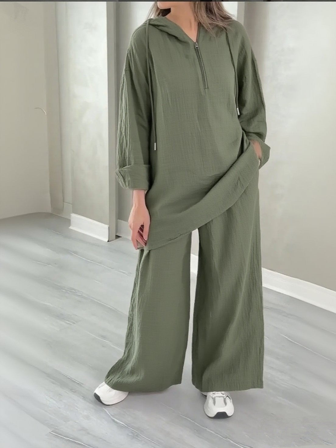 Women's Oversized Half Zip Hoodie Wide Leg Pants Lounge Set