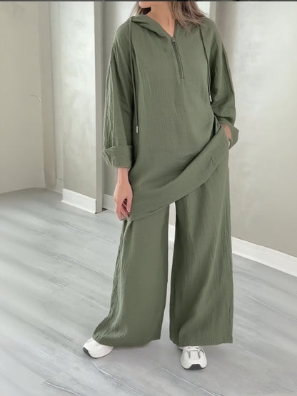 Women's Oversized Half Zip Hoodie Wide Leg Pants Lounge Set