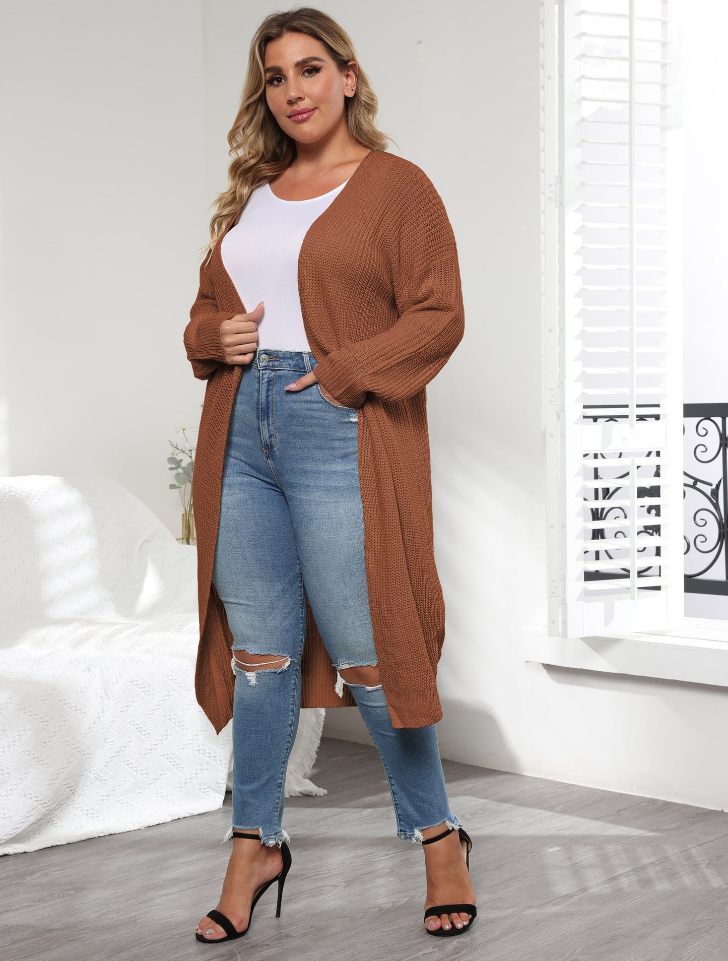 Women's Simple Fashion Medium and Long Sweater Cardigan