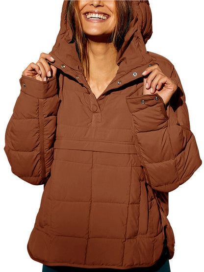 Women Oversized Hooded Quilted Pullover Puffer Jacket
