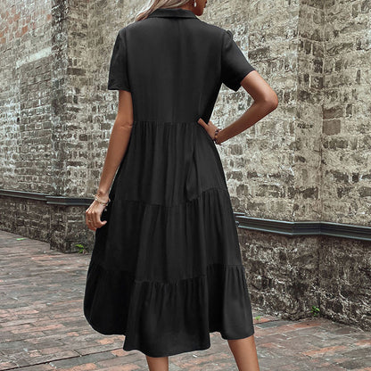 Button Front Tiered Midi Shirt Dress Casual Summer Dress