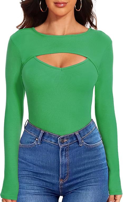 Sexy Cutout Ribbed Long Sleeve Fitted Top