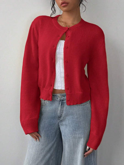 Women's Cropped Cardigan Sweater Button Front Long Sleeve
