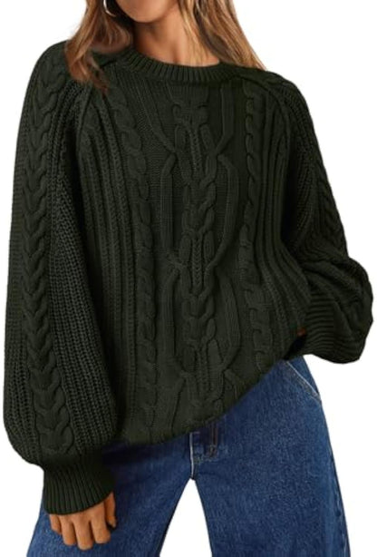Women's Oversized Cable Knit Crew Neck Pullover Sweater