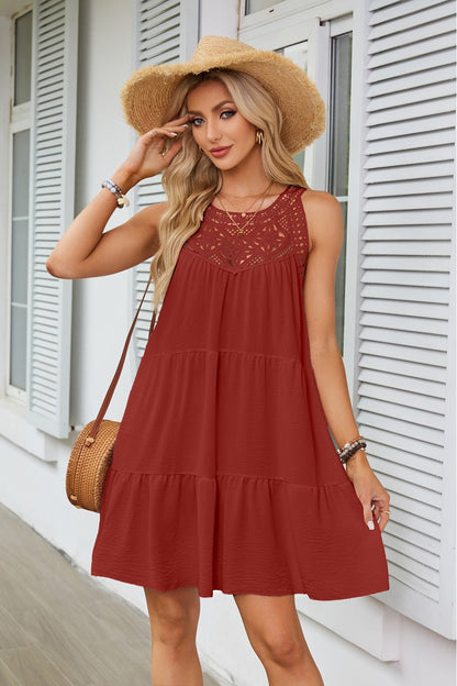 Lace Crochet Sleeveless A Line Mini Dress Casual Summer
