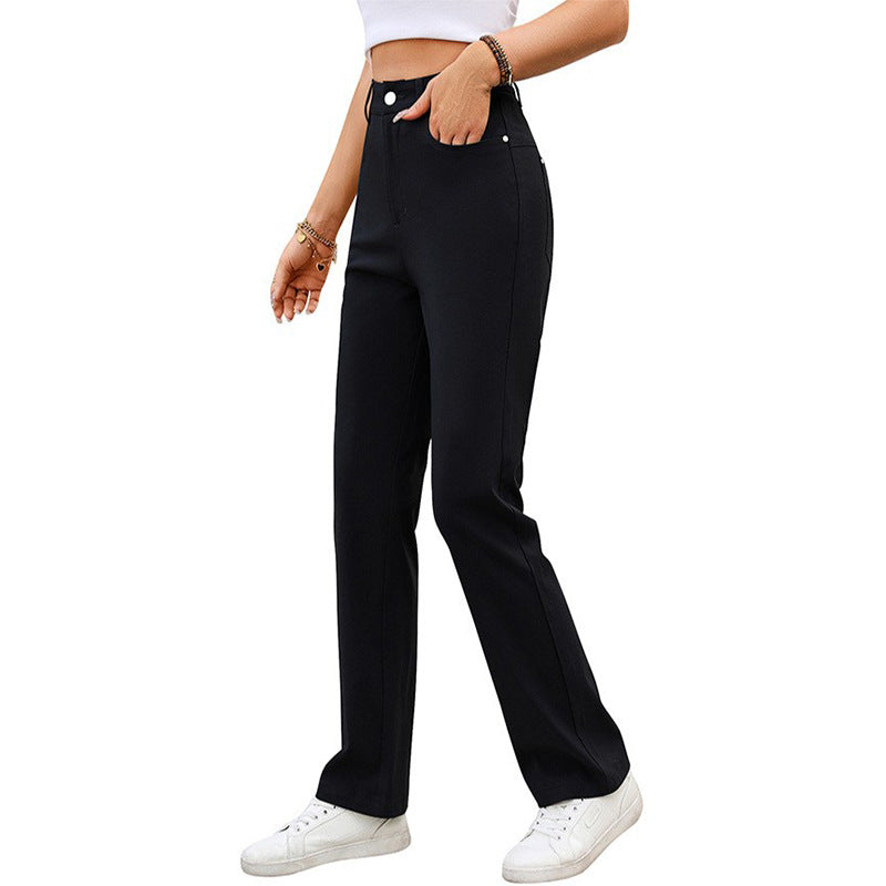 High-Waisted Straight-Leg Pants – Business Casual Trousers with Pockets