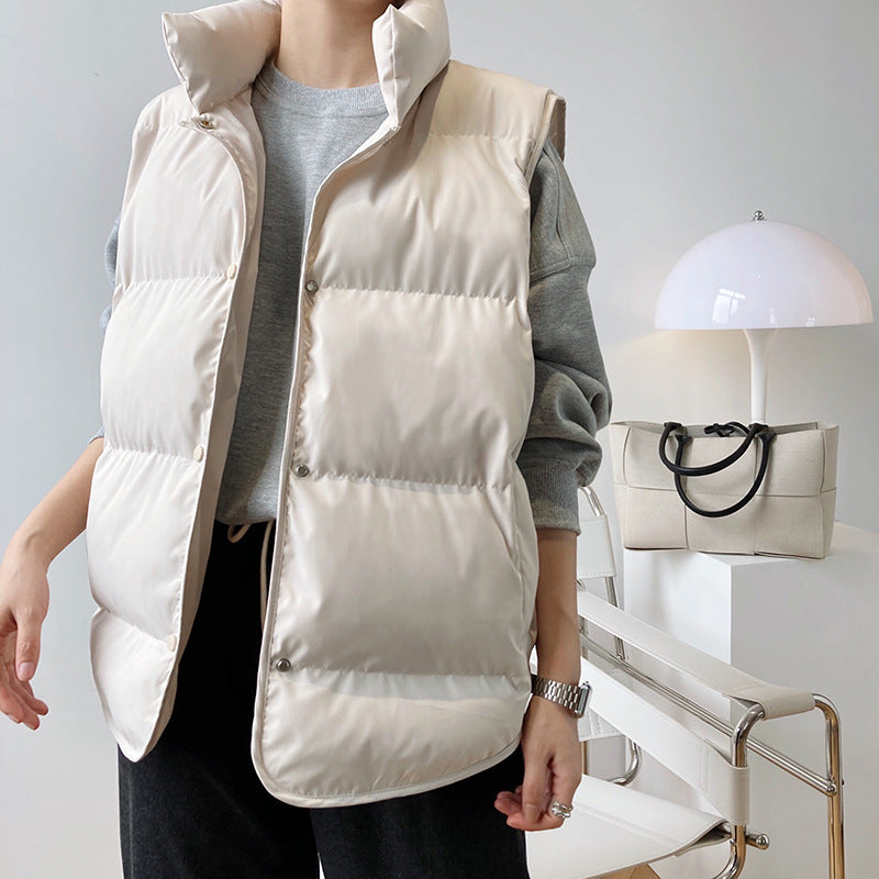 Women's Oversized Cropped Puffer Vest Stand Collar