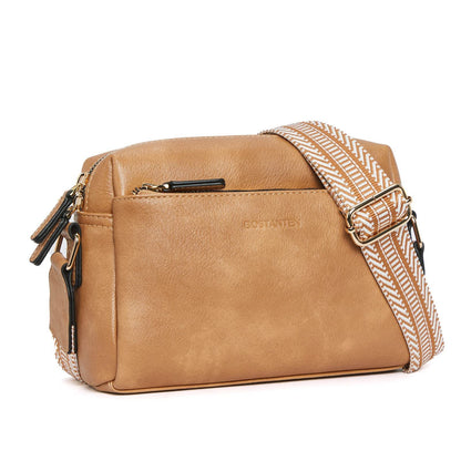 Triple Zip Small Crossbody Bag with Wide Strap