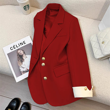 Women's Blazer with Contrast Cuffs Single Breasted