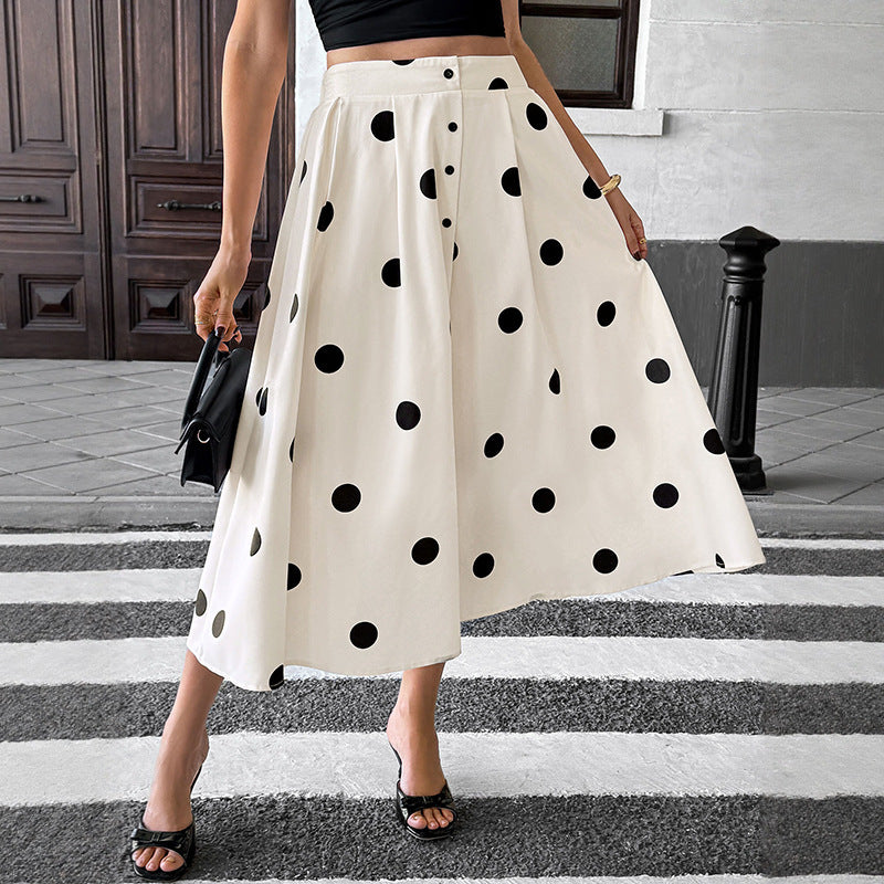Polka Dot High Waist Midi Skirt French Vintage A Line Skirt