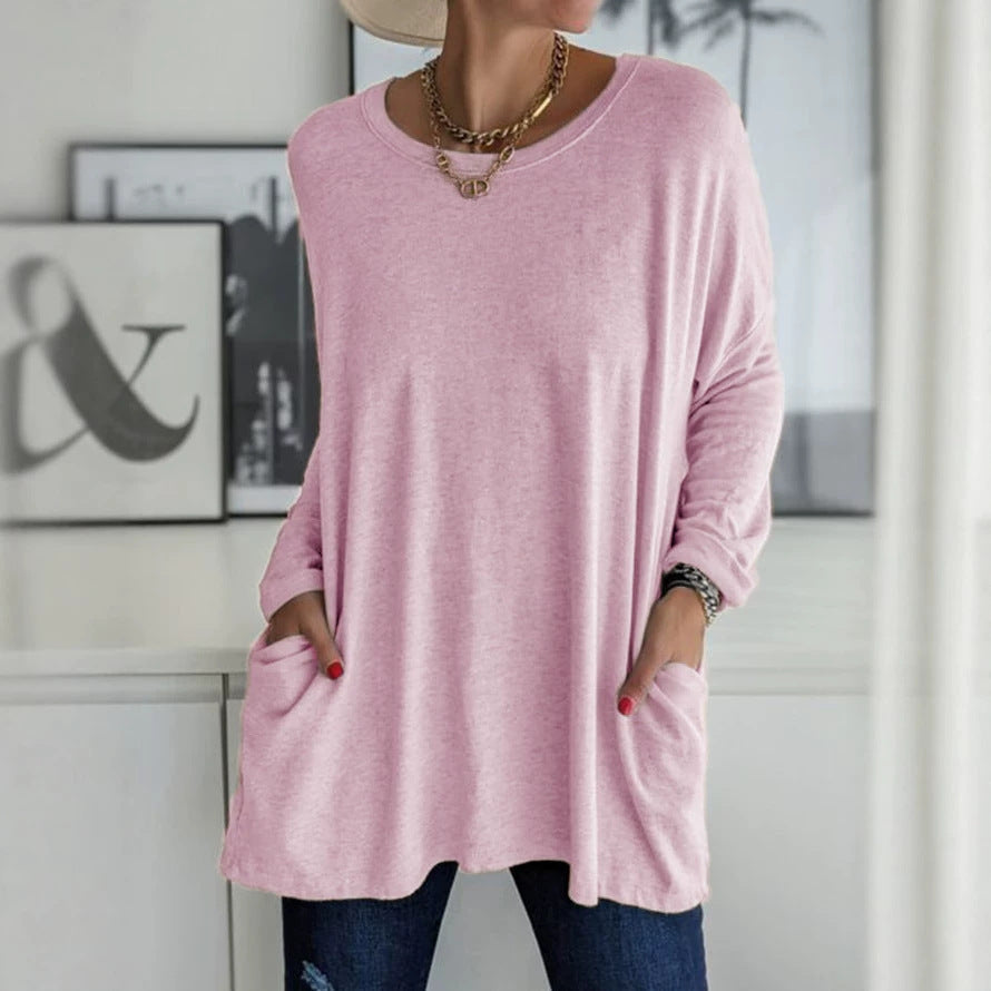 Women's Oversized Long Sleeve Pocket Tunic Top