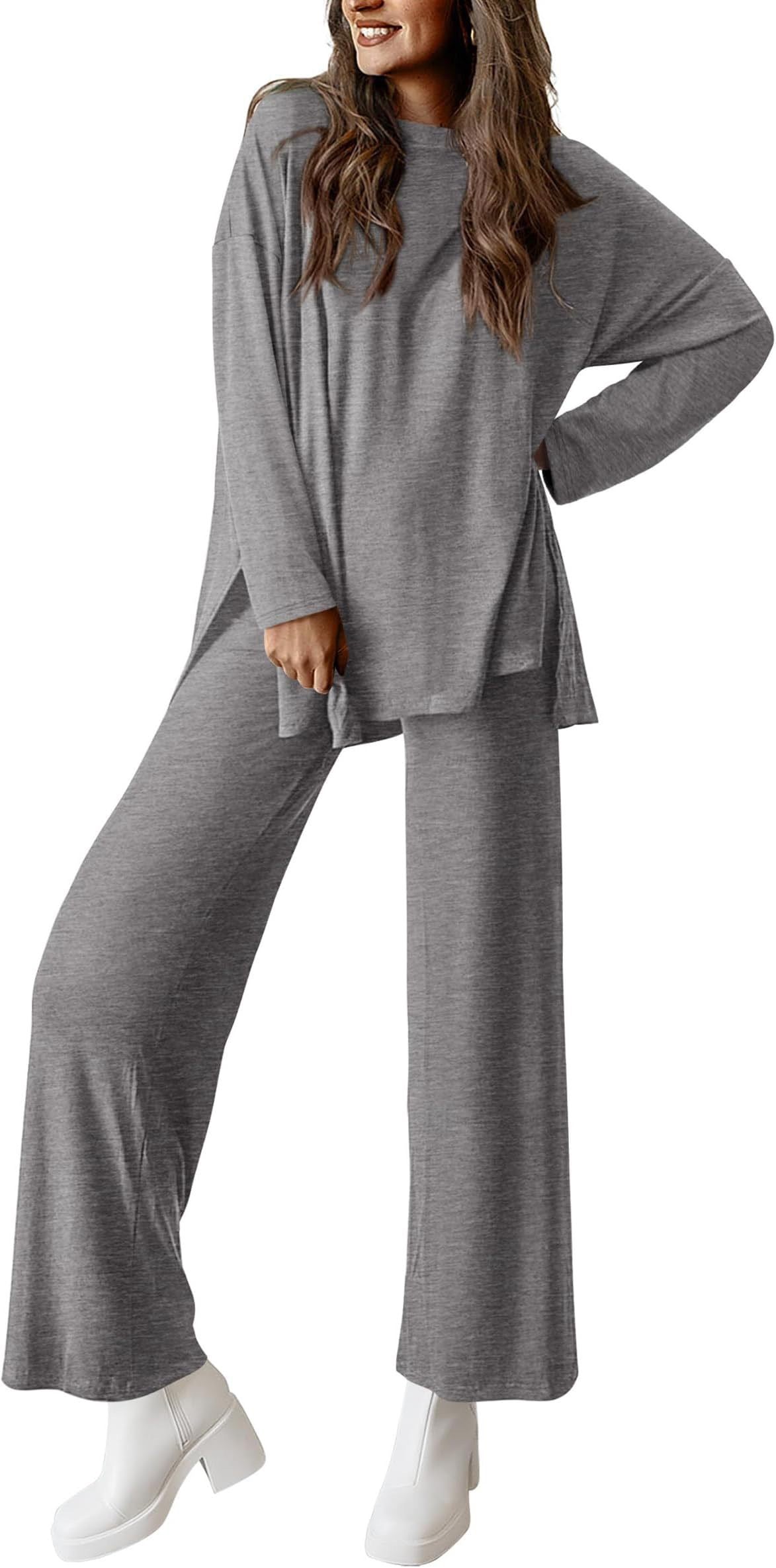 Women's Two Piece Lounge Set Long Sleeve Wide Leg Pants