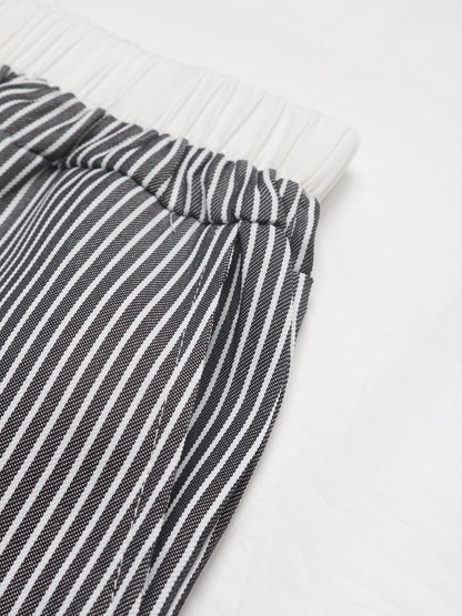 Striped Lace Trim Drawstring Wide Leg Pants