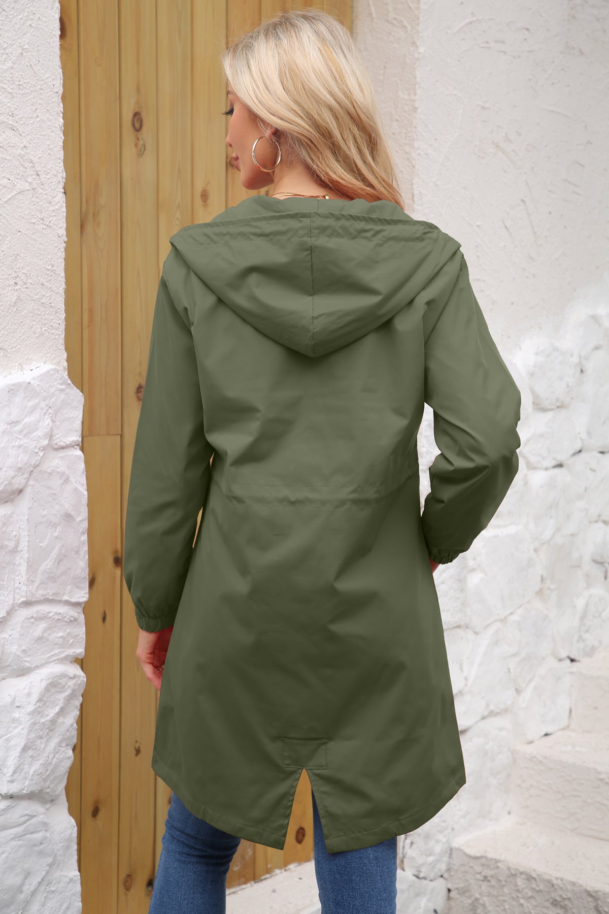 Women's Hooded Waterproof Long Rain Jacket Trench Coat