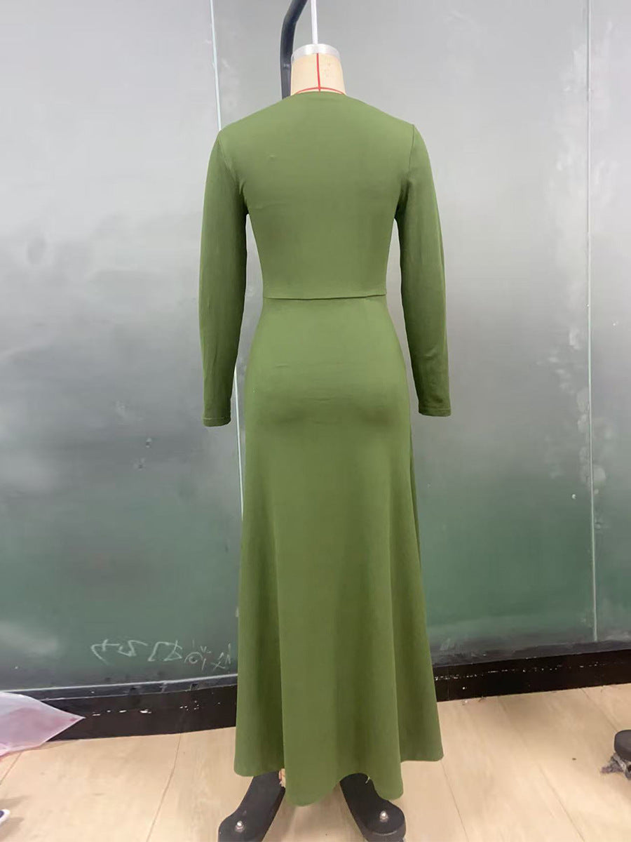 Women's Long Sleeve Bodycon Maxi Dress Knit Ring Detail