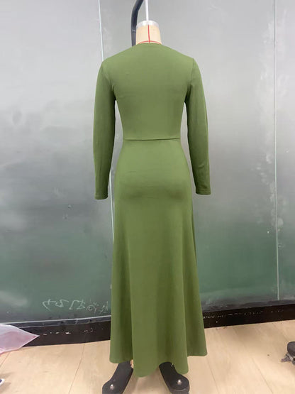 Women's Long Sleeve Bodycon Maxi Dress Knit Ring Detail
