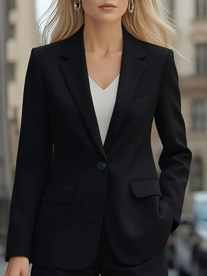 Women's Solid One Button Blazer Long Sleeve Office Jacket