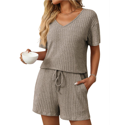 Solid Color Short-Sleeve Pajama Set