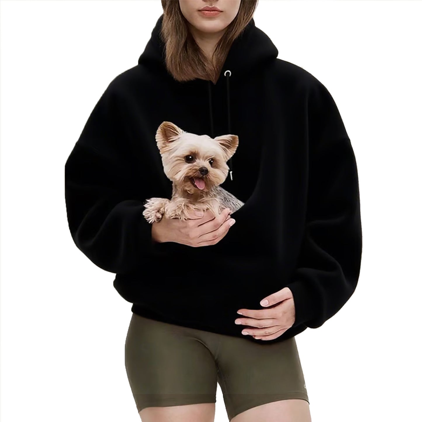 Women's Oversized Fleece Hoodie with Pet Pouch Pocket