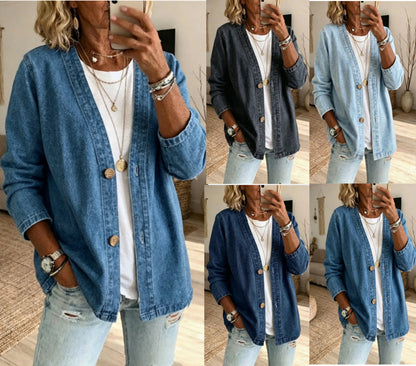 Women's Oversized Vintage Denim Jacket Button Front