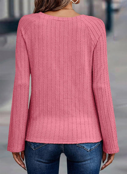 Textured Crewneck Long Sleeve Knit Top for Women