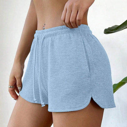 Waffle Knit Drawstring Shorts High Waist Lounge