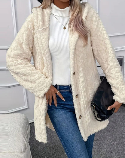 Women's Hooded Fleece Button Up Cardigan Jacket