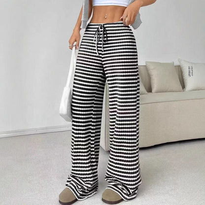 Women's Striped Wide Leg Drawstring Lounge Pants
