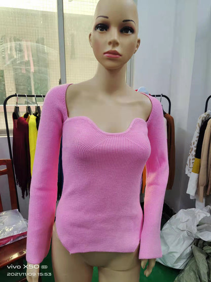 Women's Off Shoulder Ribbed Knit Fitted Sweater Top