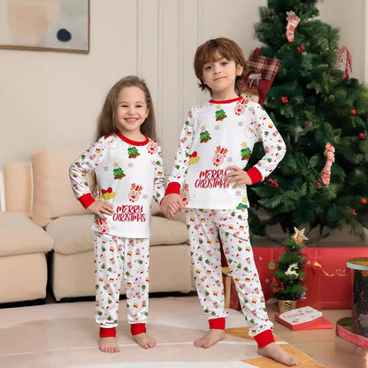 Christmas Cartoon Solid Color Christmas Tree Print Parent-child Christmas Pajamas