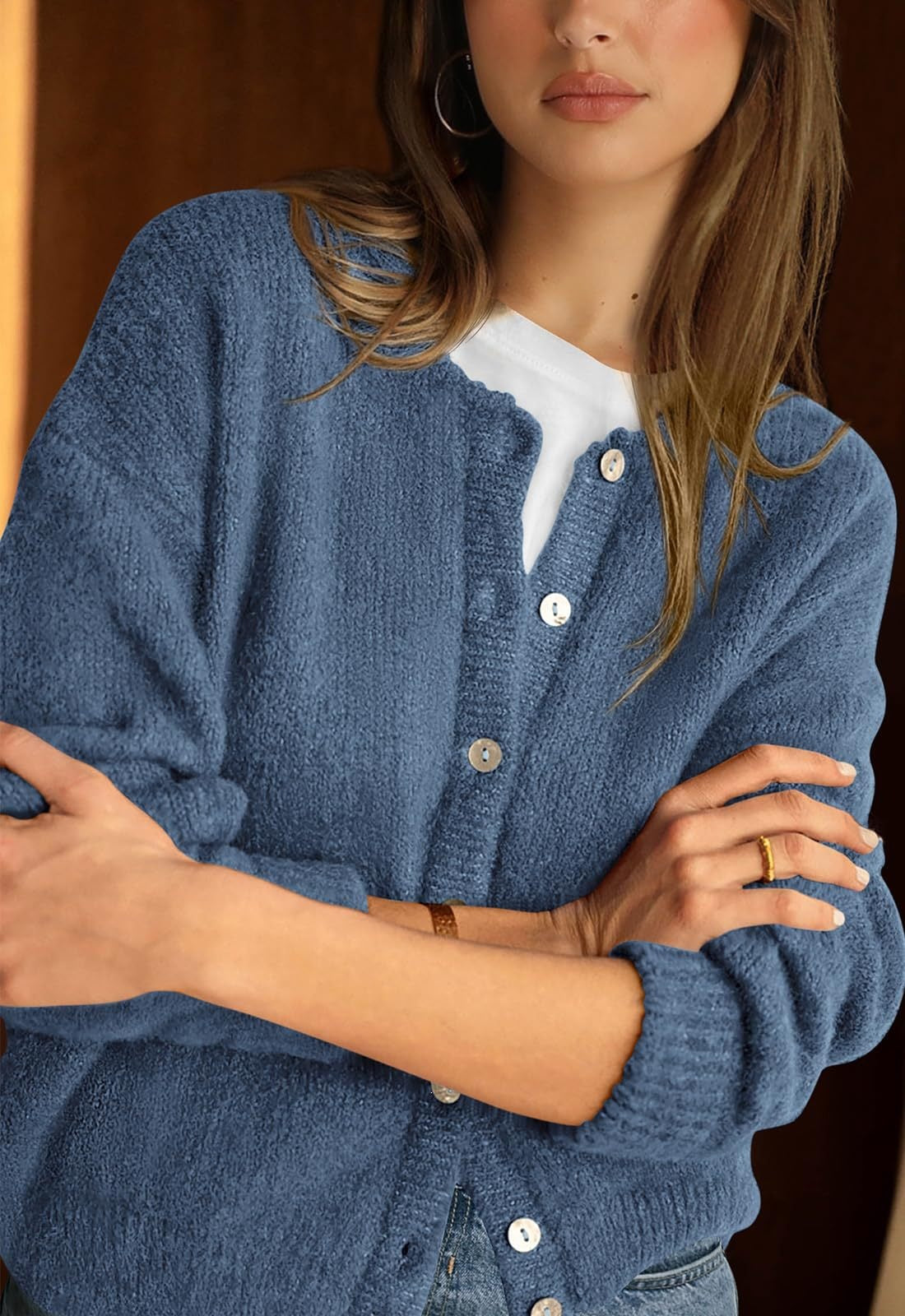 Womens Oversized Button Front Cardigan Knit Sweater