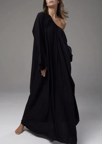 Women's Oversized Bell Sleeve Maxi House Dress Solid