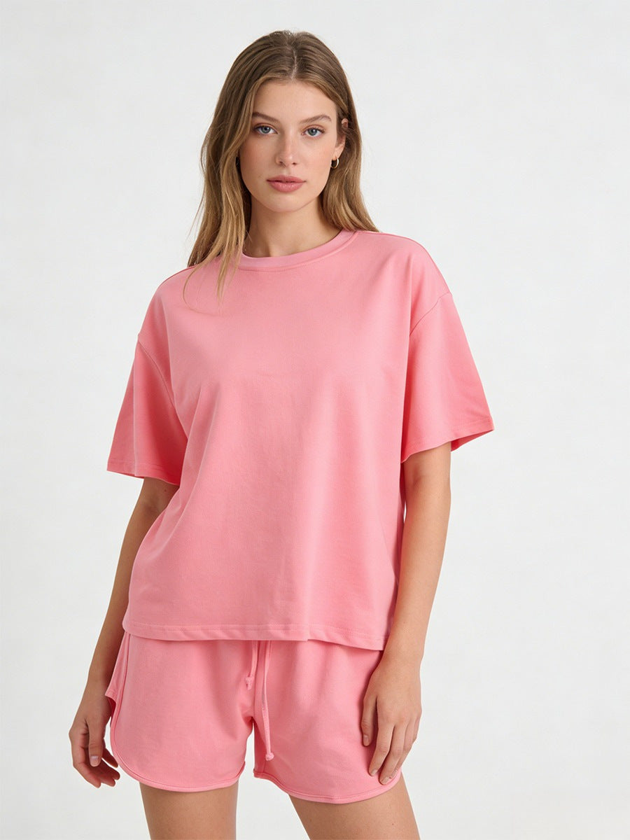 Cotton Two Piece Set T Shirt Shorts Casual Lounge Outfit