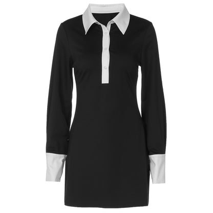 Women's Contrast Collar Long Sleeve Bodycon Mini Dress