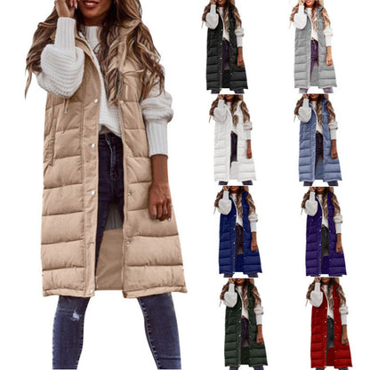 Women's Long Hooded Puffer Vest Sleeveless Quilted Coat