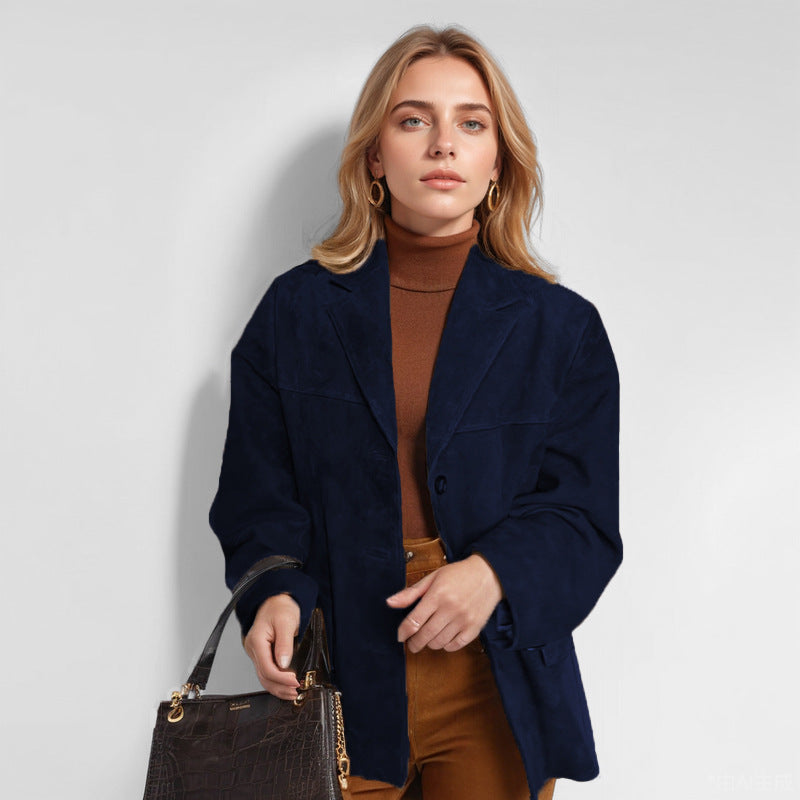 Women's Faux Suede Oversized Blazer Jacket With Pockets