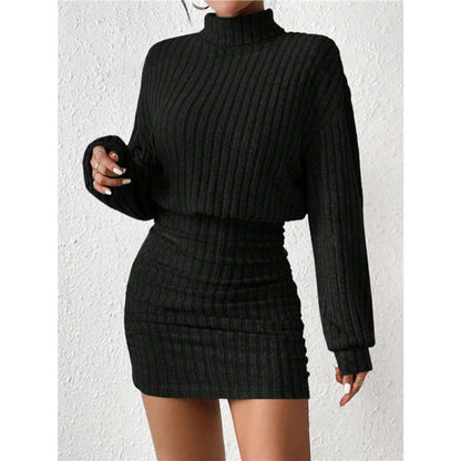 Ribbed Turtleneck Long Sleeve Bodycon Mini Dress
